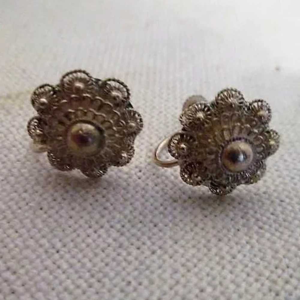 Sterling Silver Filigree Screw-on Earrings from S… - image 2