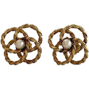 12K Gold Filled Swirl and Pearl Earrings - image 1