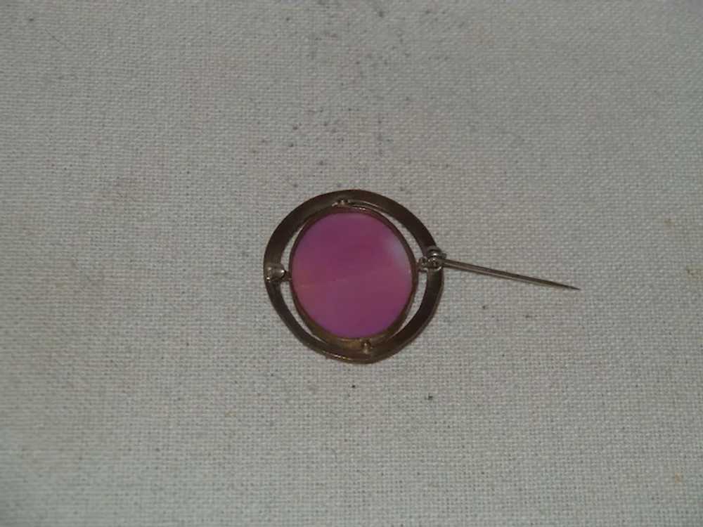 Antique 1900s Pink Burmese Glass Cameo Brooch - image 2