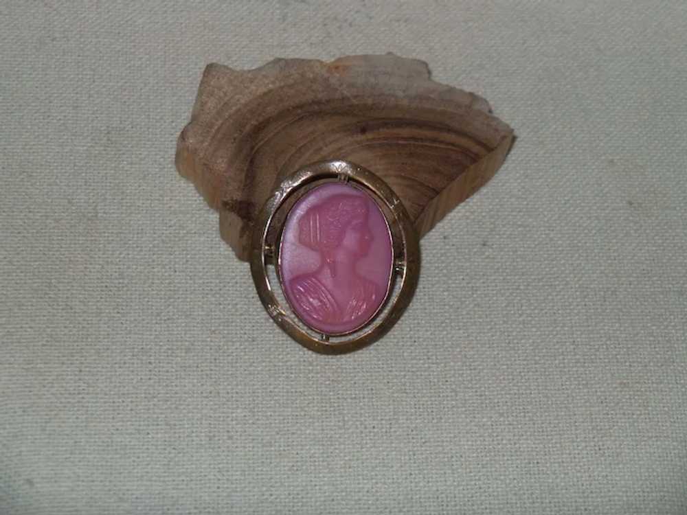 Antique 1900s Pink Burmese Glass Cameo Brooch - image 3