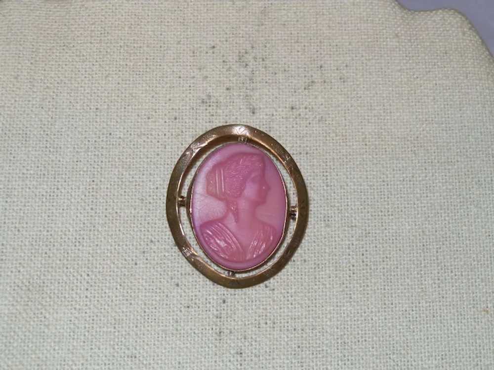 Antique 1900s Pink Burmese Glass Cameo Brooch - image 5