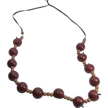 26" Vintage Wooden Apple Teacher Necklace on Ribb… - image 1