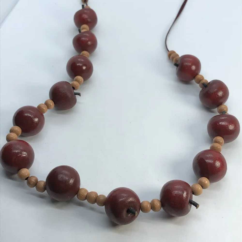 26" Vintage Wooden Apple Teacher Necklace on Ribb… - image 2