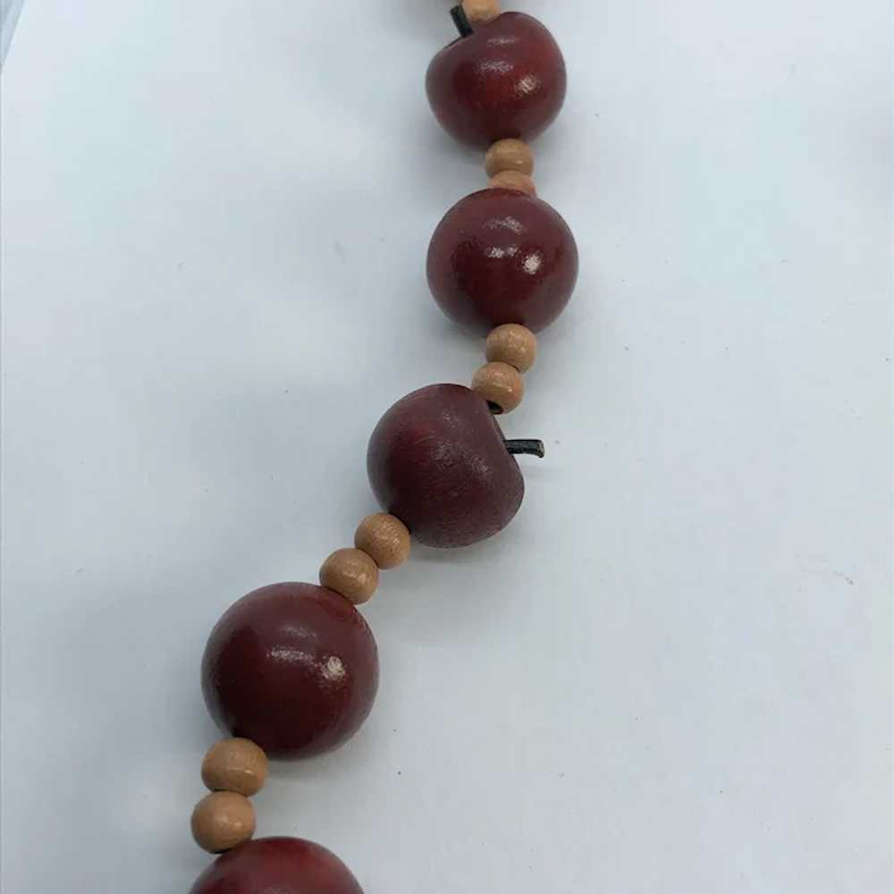 26" Vintage Wooden Apple Teacher Necklace on Ribb… - image 3