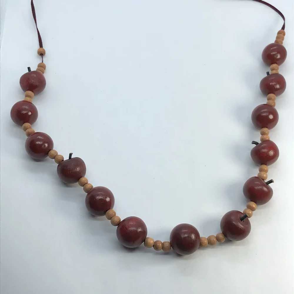 26" Vintage Wooden Apple Teacher Necklace on Ribb… - image 4