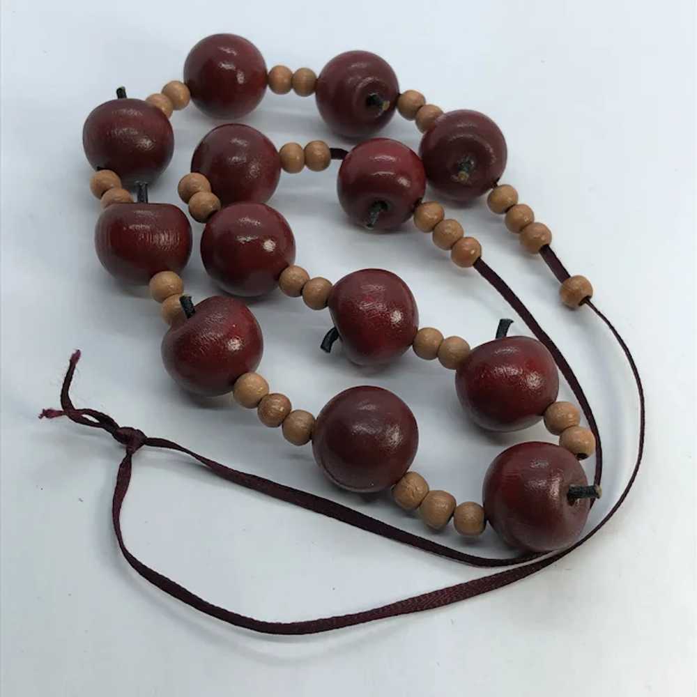 26" Vintage Wooden Apple Teacher Necklace on Ribb… - image 5