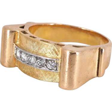 Art Déco 18K solid gold and platinum ring Earth m… - image 1