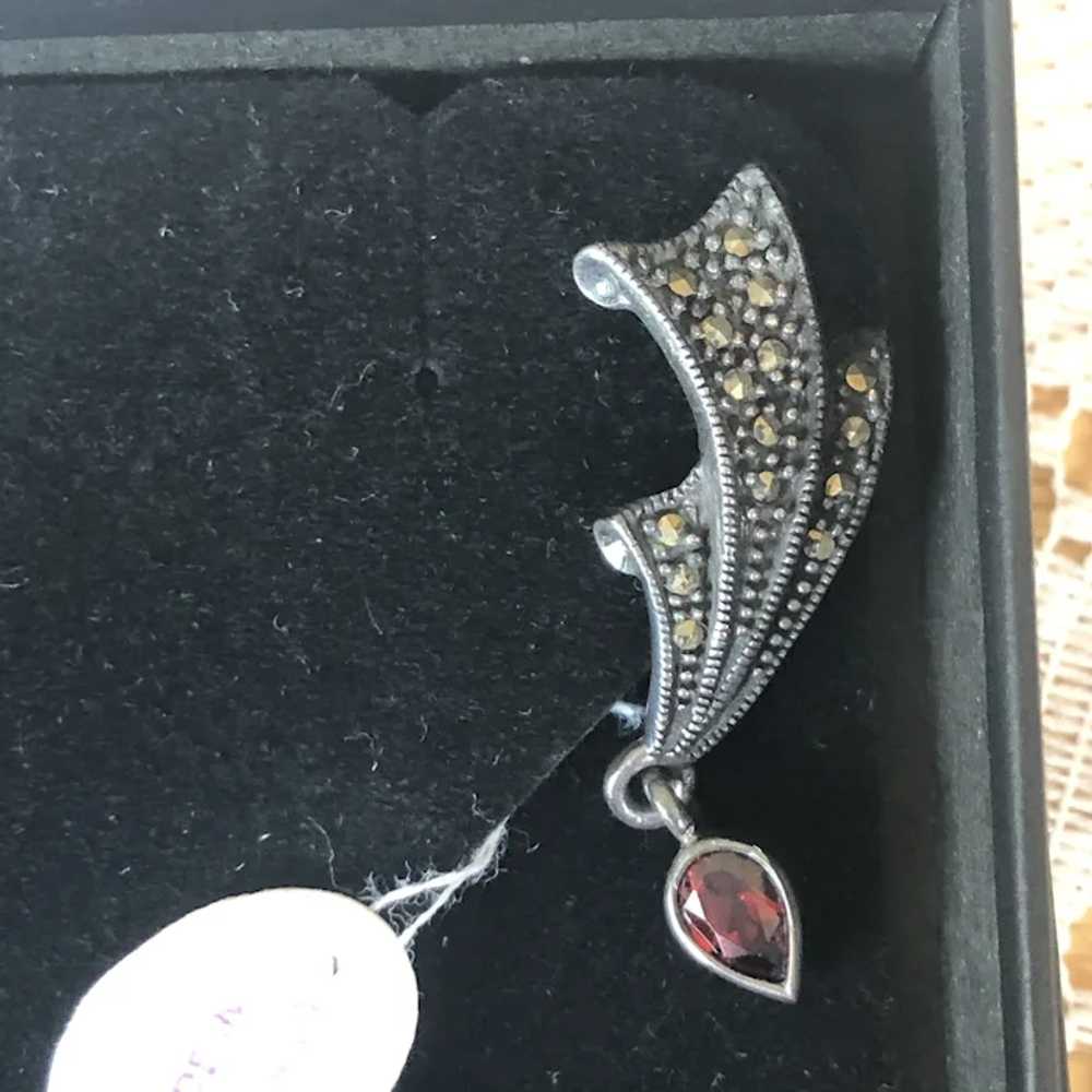 Vintage Thailand Sterling Silver Marquisette Red … - image 3