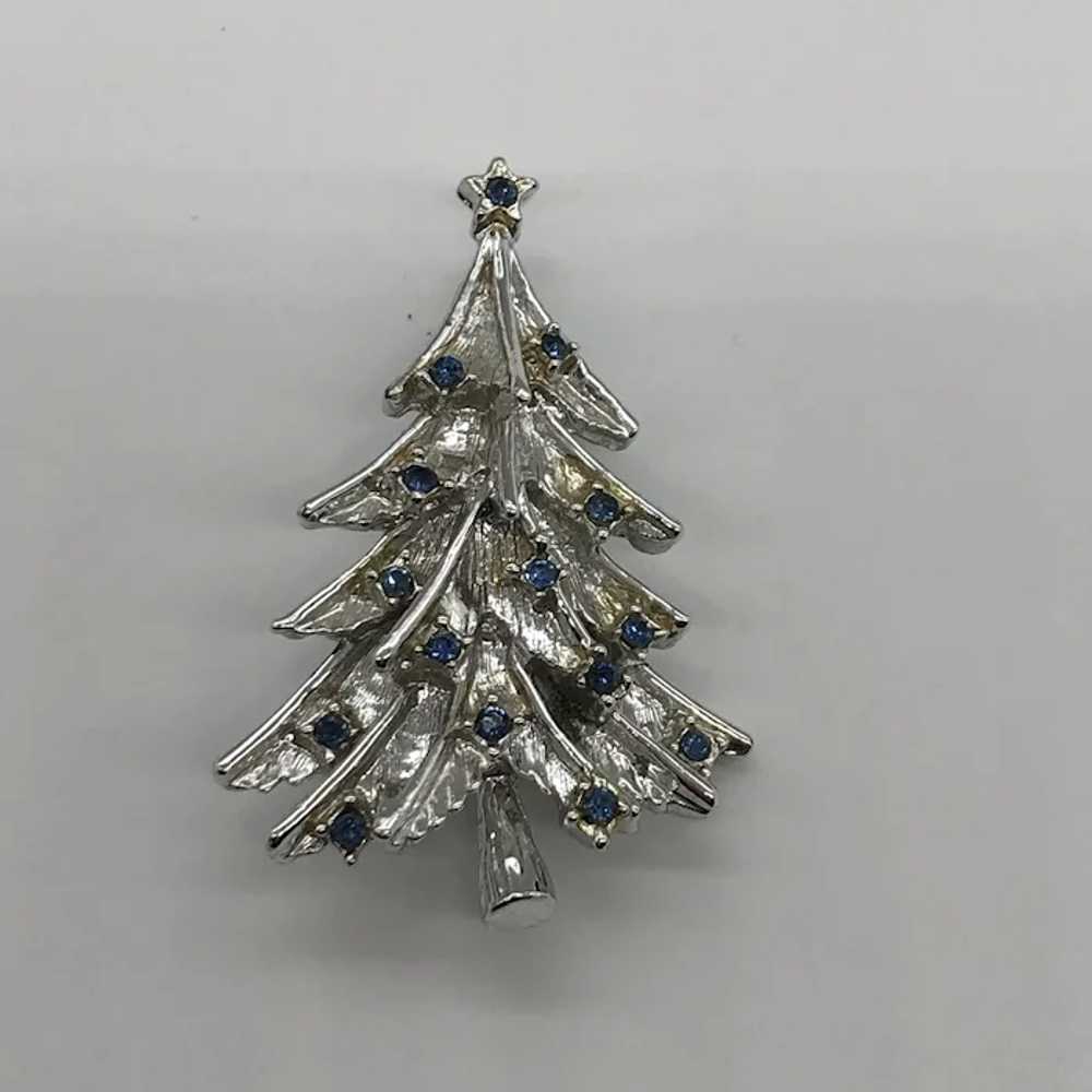 Vintage Silver Tone Blue Rhinestone Christmas Tre… - image 3
