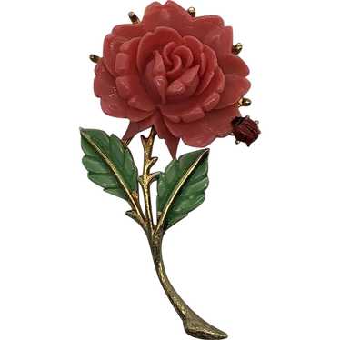 Vintage JJ Jonette Coral Plastic Rose With Ladybu… - image 1