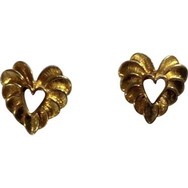 Lovely Gold-Tone Heart Stud Post Earrings