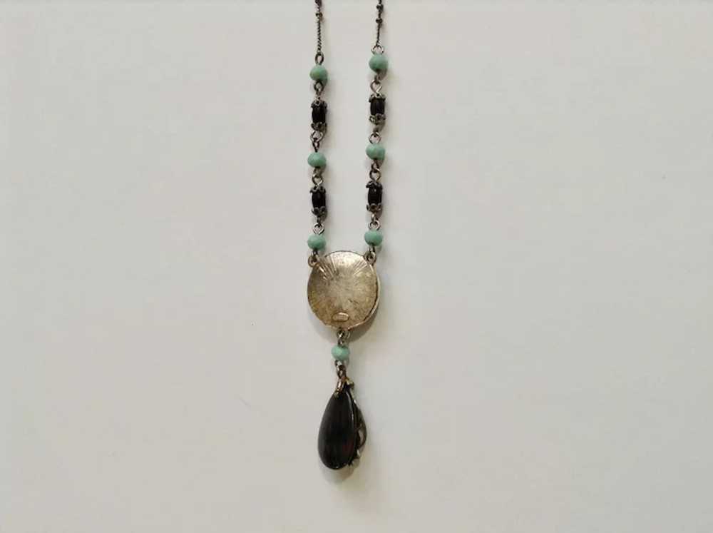 Silver-Tone Filigree with Black and Turquoise Col… - image 4