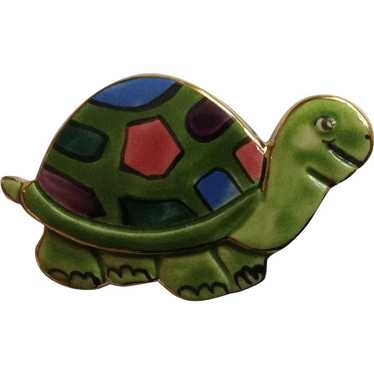 Adorable Clay Art Turtle Pin Brooch Hand Painted - image 1
