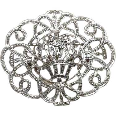 Art Deco Sterling Marcasite Floral Brooch