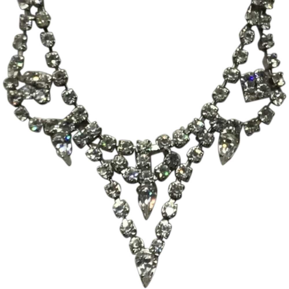 Silver Tone Clear Sparkling Rhinestone Necklace - image 1