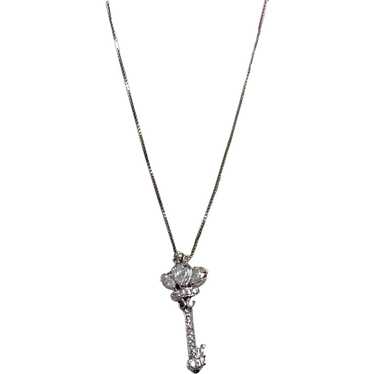 Sterling CZ Skeleton Key Pendant Necklace