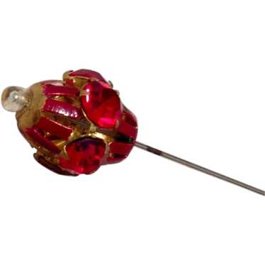 Vintage Red Art Glass Stick Pin - image 1