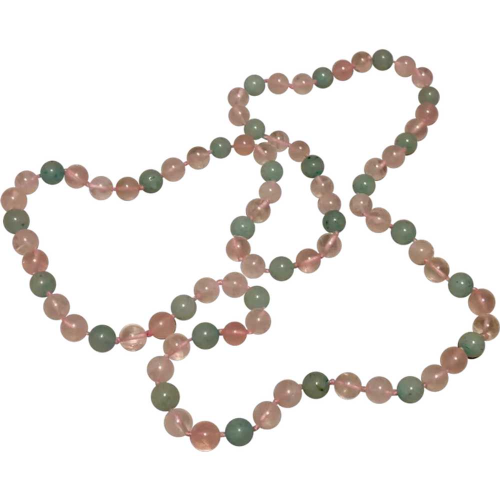 Rose Quartz Adventurine Bead Necklace Hand Knotted - image 1