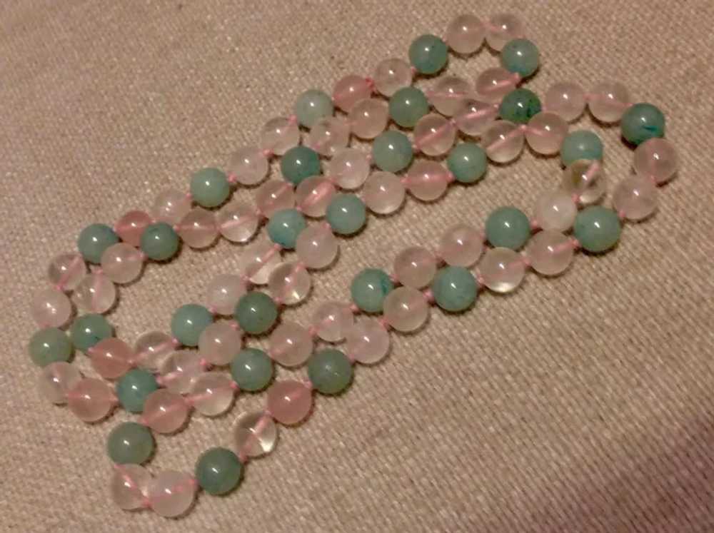 Rose Quartz Adventurine Bead Necklace Hand Knotted - image 2