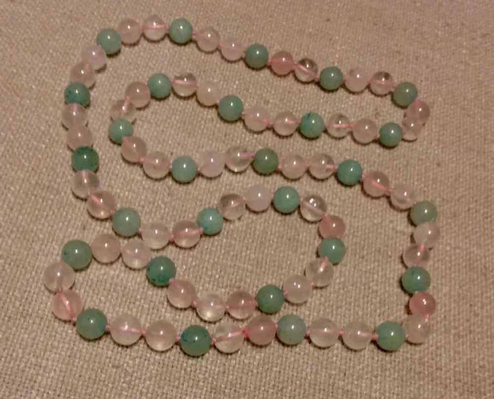 Rose Quartz Adventurine Bead Necklace Hand Knotted - image 3