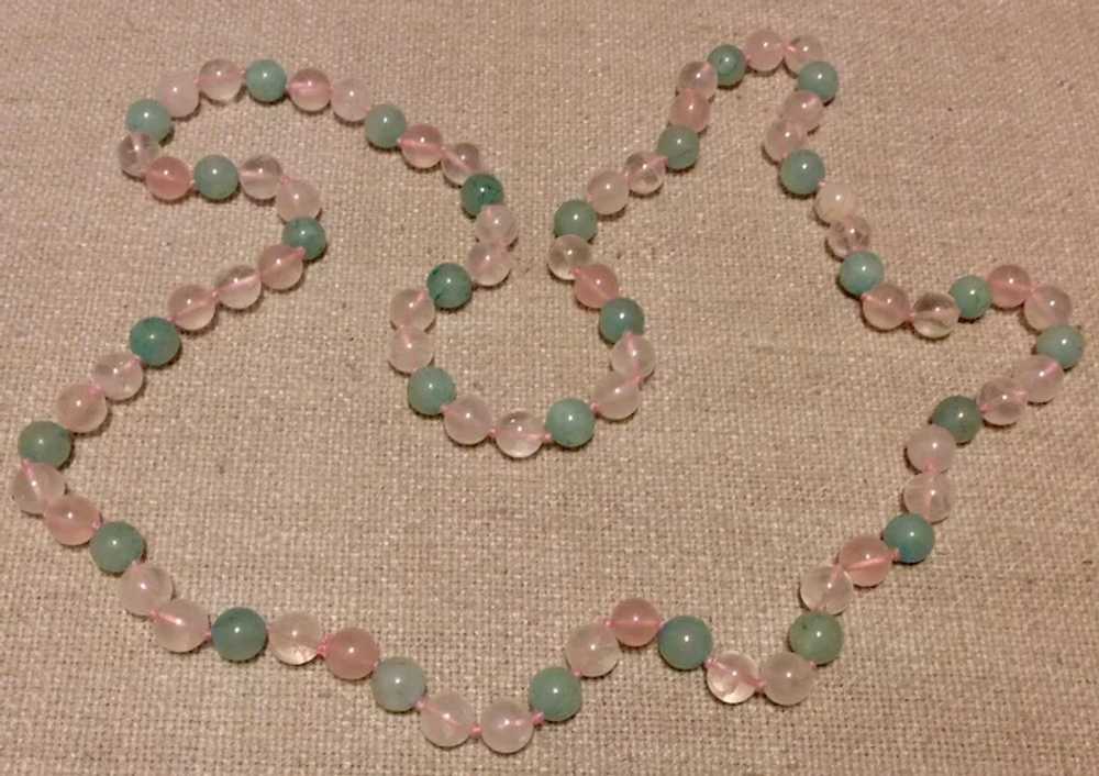 Rose Quartz Adventurine Bead Necklace Hand Knotted - image 4