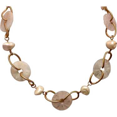 1930's Rose Quartz Faux Baroque Pearl Necklace Ge… - image 1