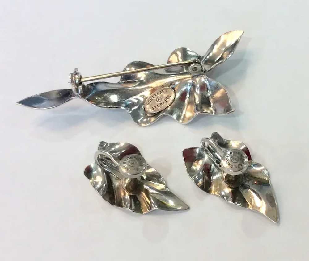 Vintage Dancraft Sterling Silver Leaf Brooch & Ea… - image 3