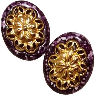 Purple Confetti Lucite Earrings Pierced