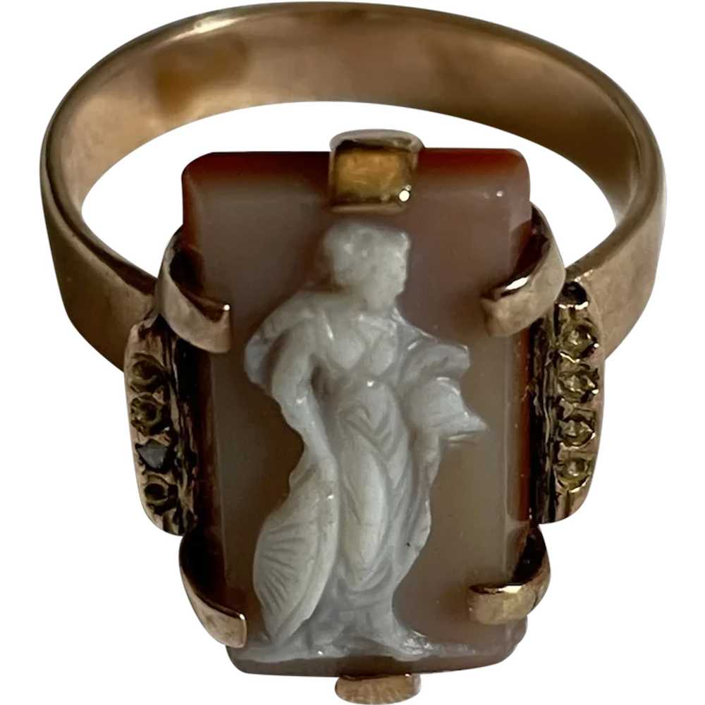 Victorian 1880’s 12K Hardstone Cameo Ring Size 8.5 - image 1
