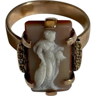 Victorian 1880’s 12K Hardstone Cameo Ring Size 8.5