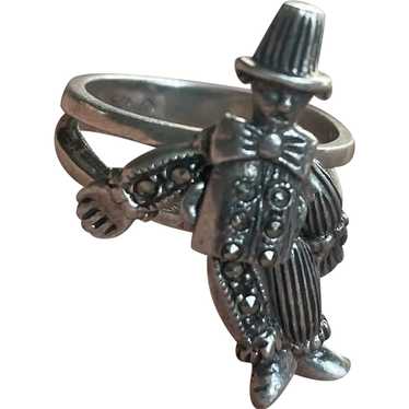 Vintage Articulated Sterling .925 Marcasite Clown… - image 1