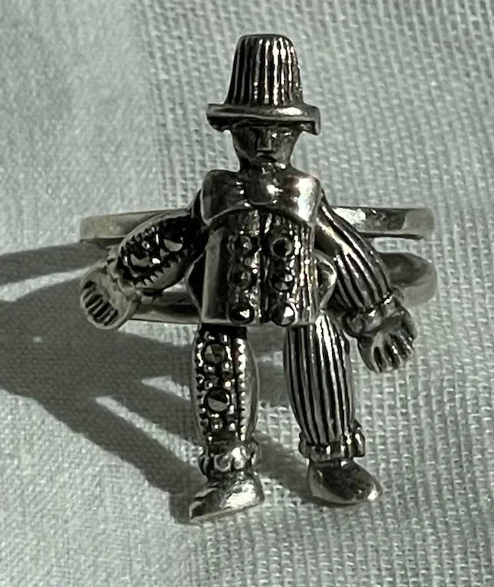 Vintage Articulated Sterling .925 Marcasite Clown… - image 2
