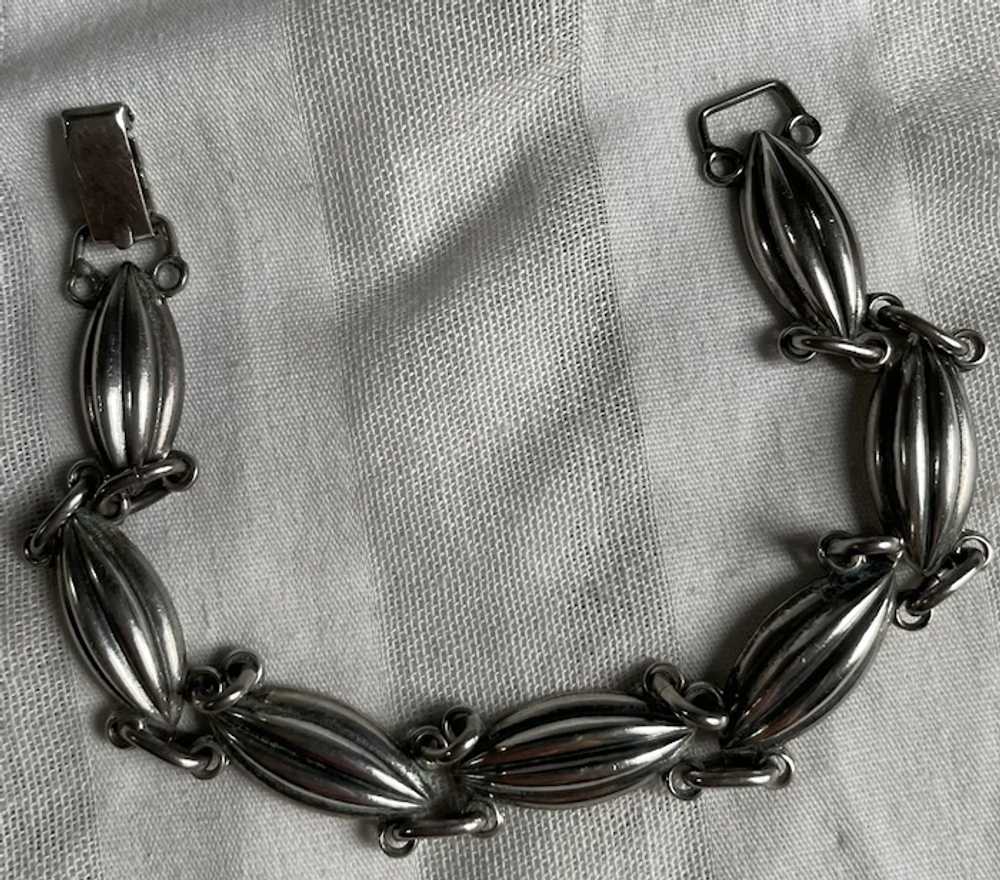 Vintage Sterling Silver Domed Link Bracelet Signe… - image 2