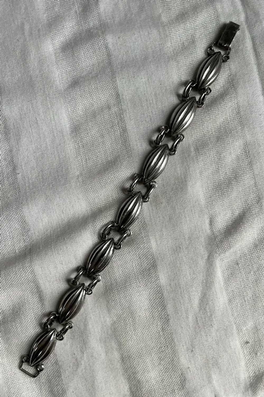 Vintage Sterling Silver Domed Link Bracelet Signe… - image 5