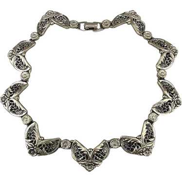 Art Deco Era  Silvertone Necklace Ornate Links - image 1