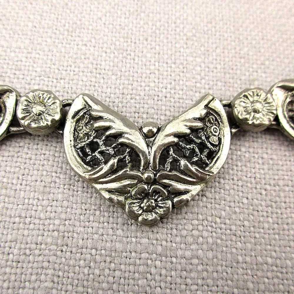 Art Deco Era  Silvertone Necklace Ornate Links - image 2