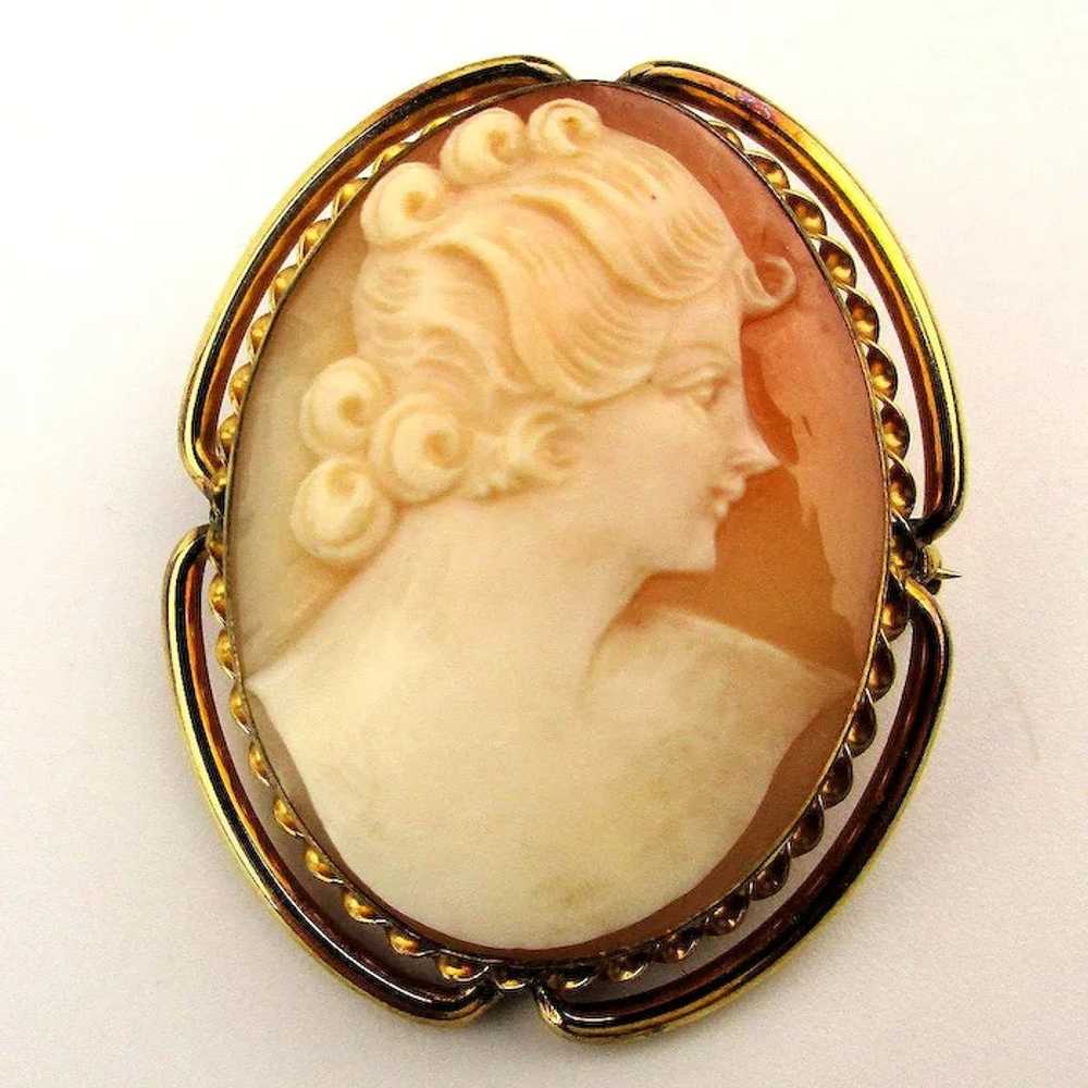 Vintage Carved Shell Cameo Pin w/ Earrings Set - … - image 2