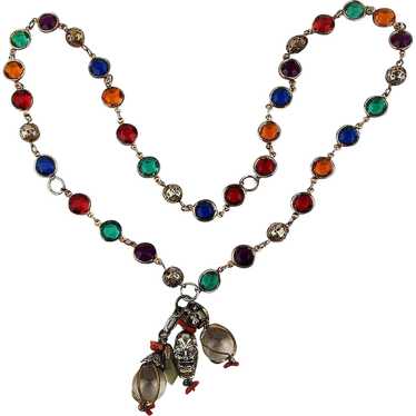 Colorful Jeweled Chain w/ Crystal Ball Dangles Nec