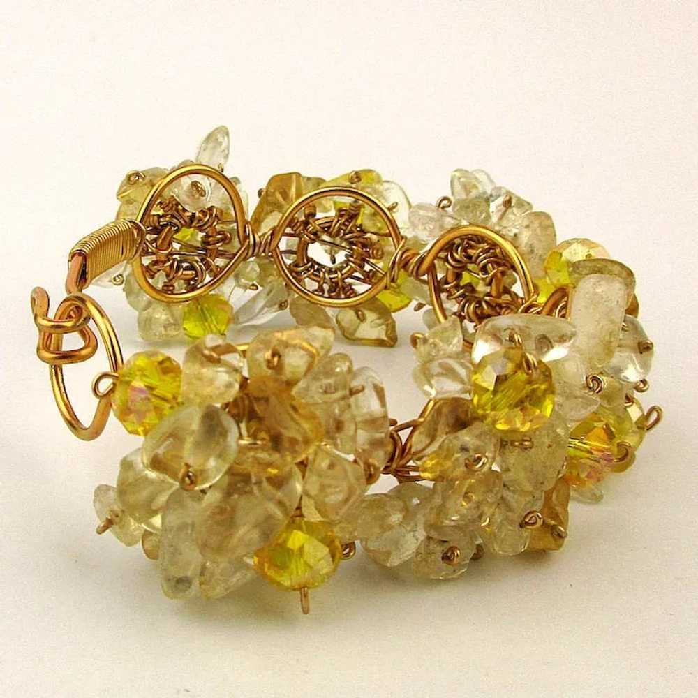 Vintage Glass - Crystal Clusters Goldtone Wired B… - image 2