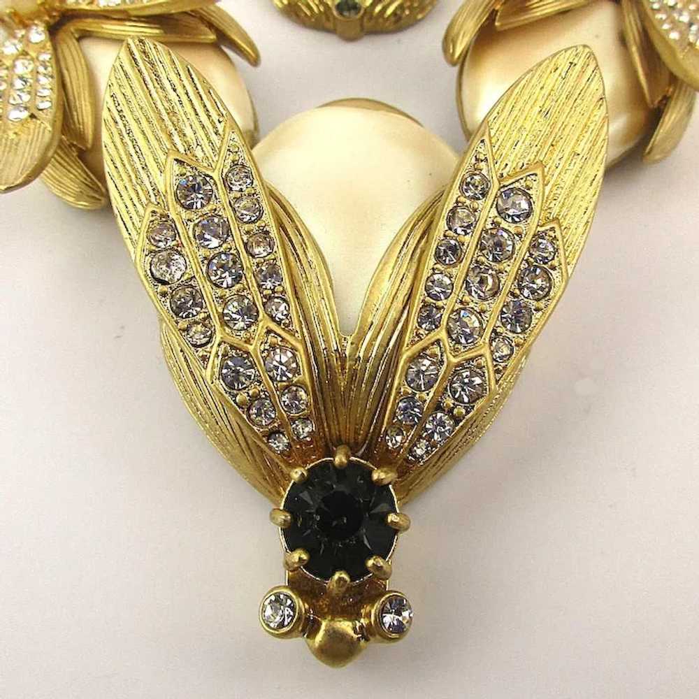 Vintage BUG Necklace Rhinestones Faux Pearls Sapp… - image 2