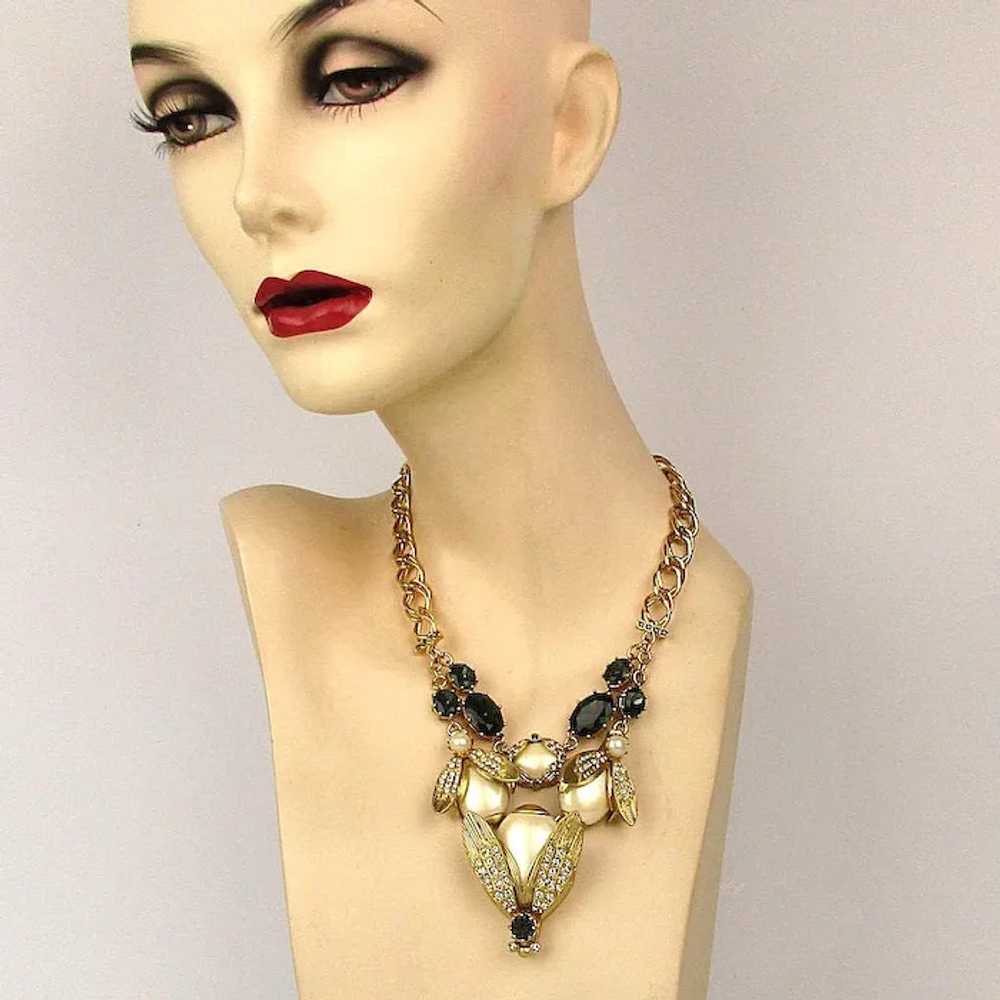 Vintage BUG Necklace Rhinestones Faux Pearls Sapp… - image 6