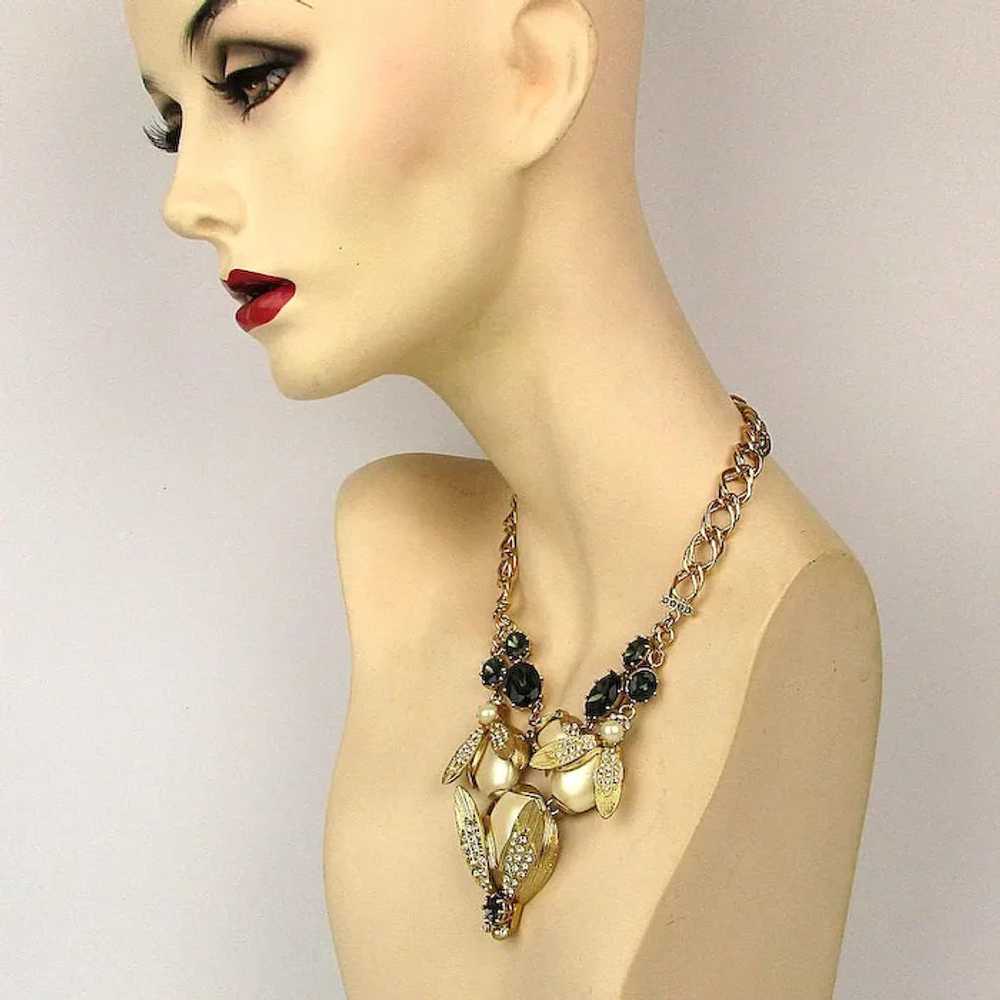 Vintage BUG Necklace Rhinestones Faux Pearls Sapp… - image 7