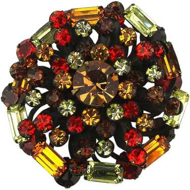 Vintage 1950s Rhinestone Crystal Pin in Autumn Fo… - image 1