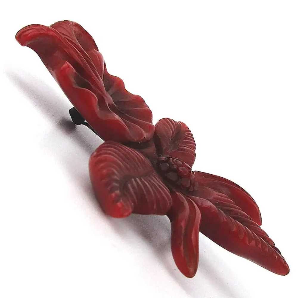 Rare Old Bakelite Super Carved Orchid Pin Brooch - image 2