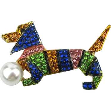 Colorful Rhinestone Encrusted DOG Pin Brooch Very… - image 1
