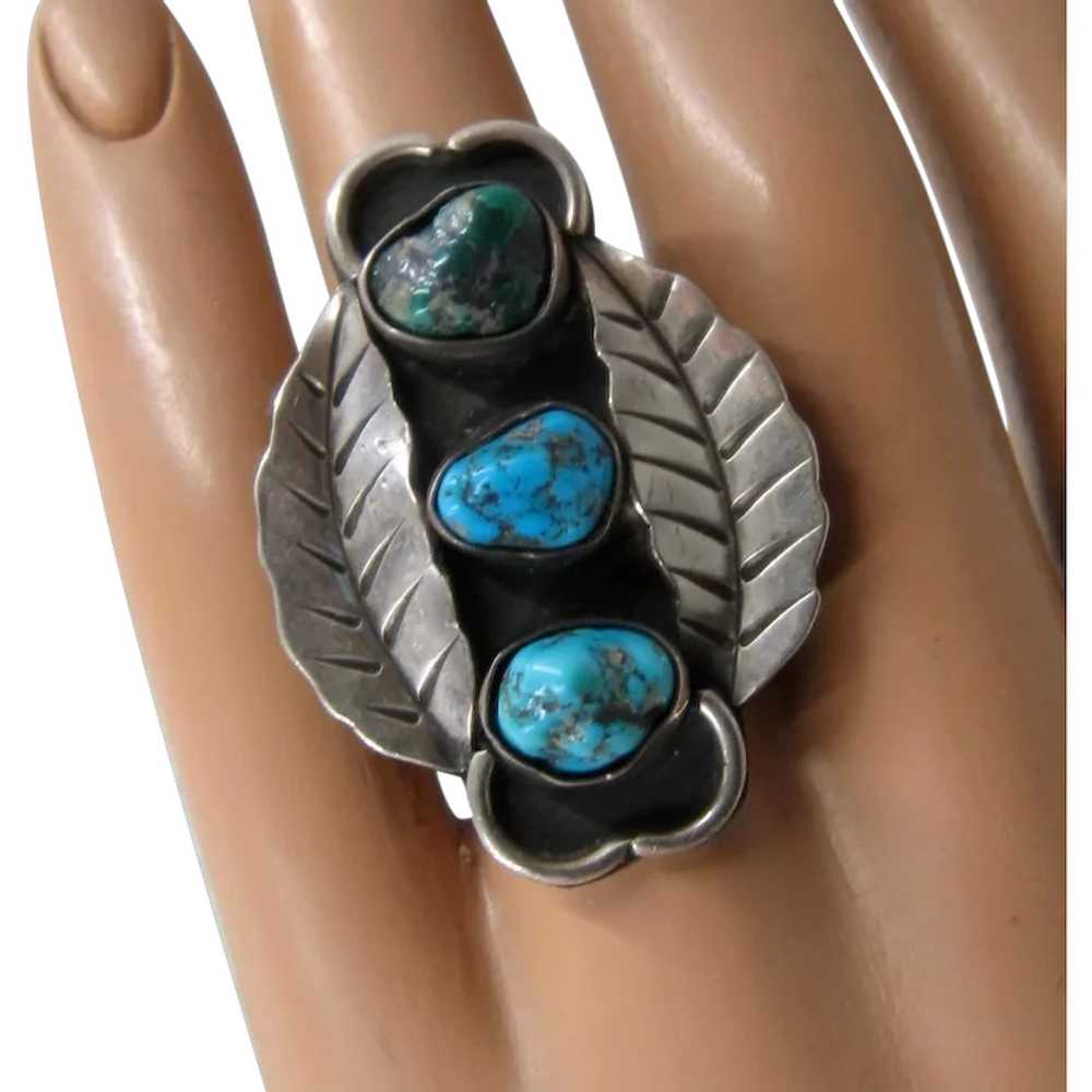 Big Navajo Sterling Royston Turquoise Nuggets Rin… - image 1