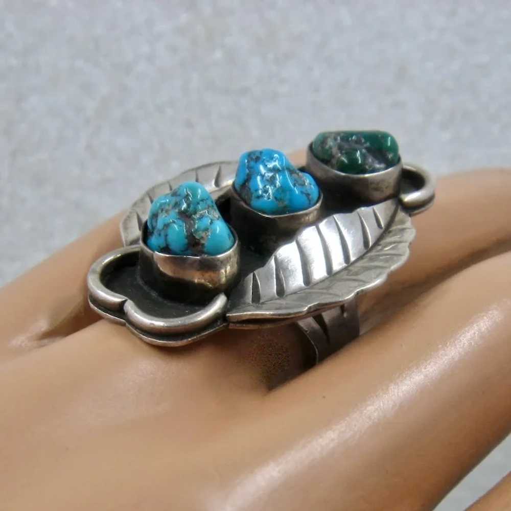 Big Navajo Sterling Royston Turquoise Nuggets Rin… - image 8