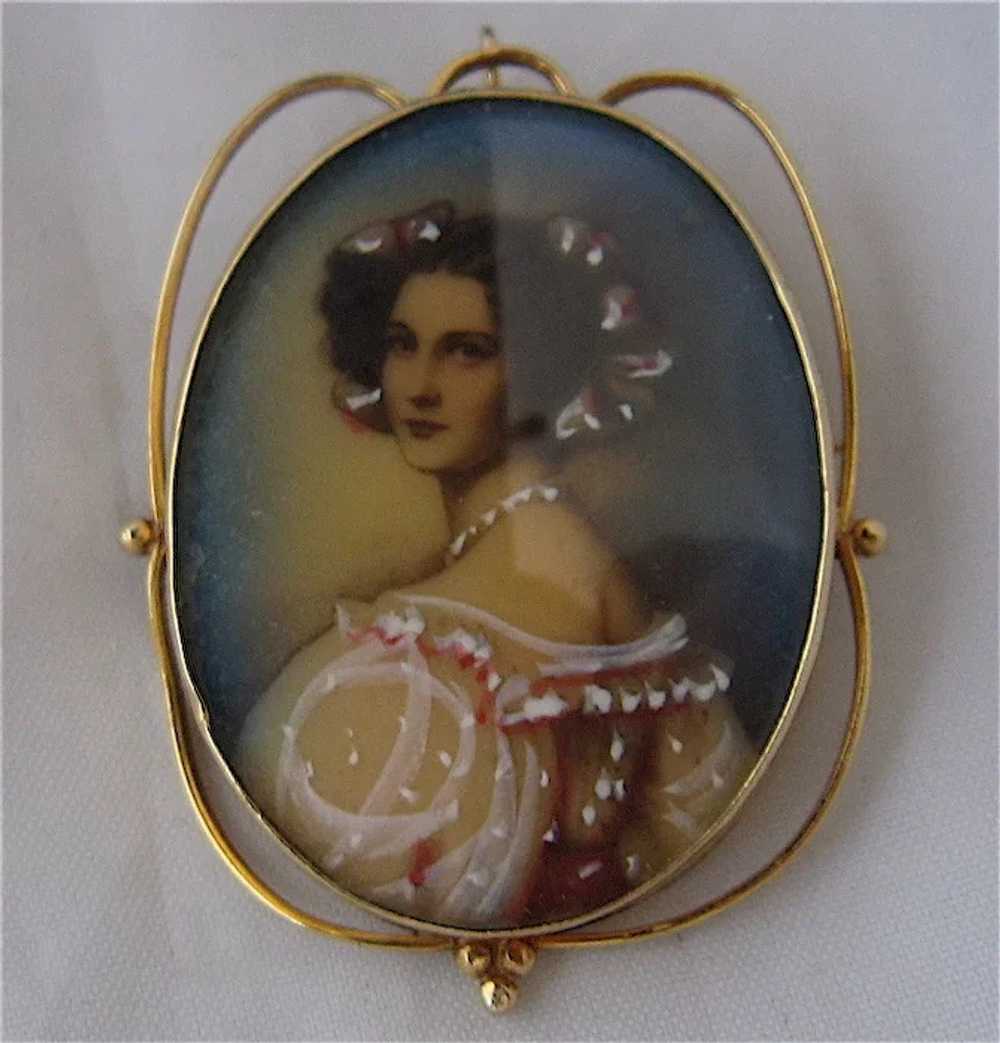1920s-40s 14K Portrait Miniature Woman in Pink Pi… - image 9