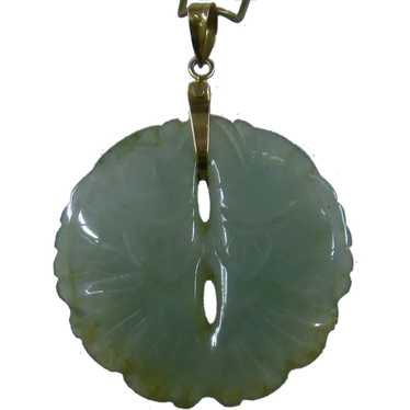 14K Carved Jade Pisces Twin Fish Pendant