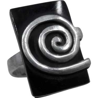 Spiral Sterling Silver on Rectangular Black Glass… - image 1